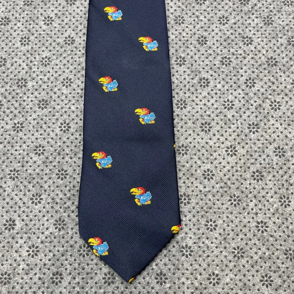 Vintage Pintail Mens University of Kansas Jayhawks Tie Navy Embroidered NCAA USA